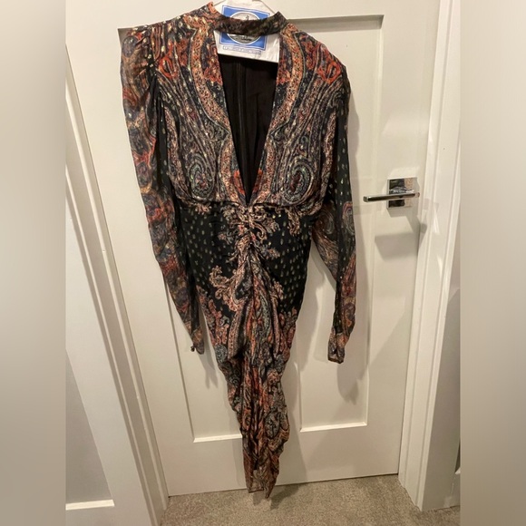 ROCOCO SAND Nott Printed Metallic Dogs Plunge MIDI Dress- Size XS - Picture 3 of 6